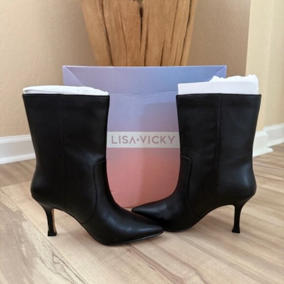 Lisa Vicky Black Arthaul-V Leather Above Ankle Boots NWT - Picture 2 of 6